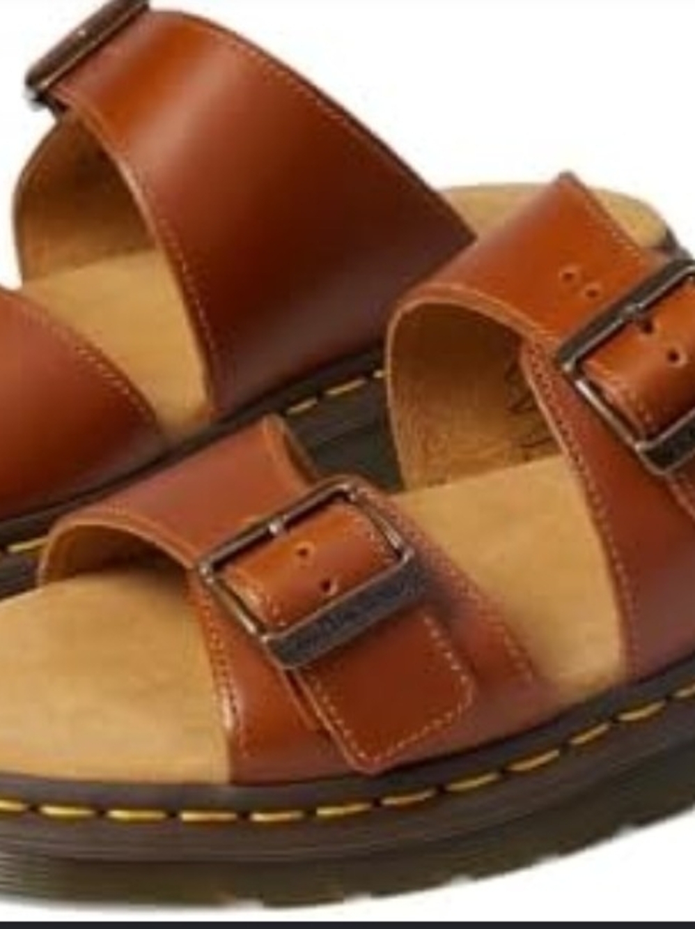 Doc Martens Men's Brown Leather Buckle Slide Sandals